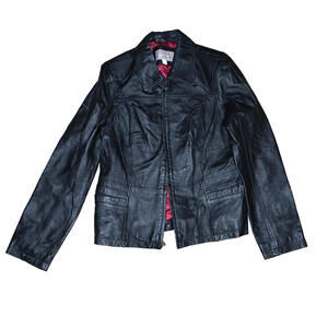 CROFT & BARROW Mens Leather Jacket Medium Full Zip Classic Pockets Collared